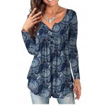 Blue Plus Size Tunic Tops Long Sleeve Casual Floral Printed Henley Shirts for Women Blue Plus Size Tunic Tops Long Sleeve Casual Floral Printed Henley Shirts for Women
