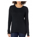 Black Women's Lightweight Long-Sleeve Cable Crewneck Sweater Black Women's Lightweight Long-Sleeve Cable Crewneck Sweater
