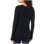 Black Women's Lightweight Long-Sleeve Cable Crewneck Sweater Black Women's Lightweight Long-Sleeve Cable Crewneck Sweater