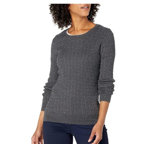 Charcoal Heather Women's Lightweight Long-Sleeve Cable Crewneck Sweater Charcoal Heather Women's Lightweight Long-Sleeve Cable Crewneck Sweater