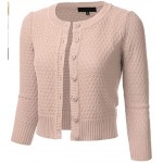 Fm3514_blush  Women's Button Down 3/4 Sleeve Crew Neck Cotton Knit Cropped Cardigan Sweater (S-3X) Fm3514_blush  Women's Button Down 3/4 Sleeve Crew Neck Cotton Knit Cropped Cardigan Sweater (S-3X)