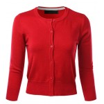 Women's Crew Neck Button Down 3/4 Sleeve Stretchy Knit Cardigan Sweater (S-L) Women's Crew Neck Button Down 3/4 Sleeve Stretchy Knit Cardigan Sweater (S-L)