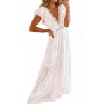 Women's V Neck Floral Lace Wedding Dress Short Sleeve Bridesmaid Evening Party Maxi Dress Women's V Neck Floral Lace Wedding Dress Short Sleeve Bridesmaid Evening Party Maxi Dress