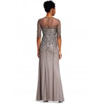 Women's 3/4 Sleeve Beaded Illusion Gown with Sweetheart Neckline Women's 3/4 Sleeve Beaded Illusion Gown with Sweetheart Neckline