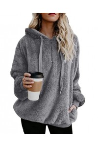 Women's Fuzzy Hoodies Sport Pullover Hoodie Athletic Cozy Oversized Pockets Hooded Sweatshirt Fleece Hoodies