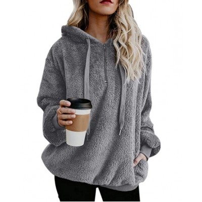 Women's Fuzzy Hoodies Sport Pullover Hoodie Athletic Cozy Oversized Pockets Hooded Sweatshirt Fleece Hoodies