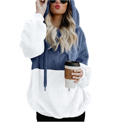 2022 Winter Women's Long Sleeve Casual Fuzzy Hoodies Soft Comfy Warm Fluffy Sweaters Zipped Up with Pocket
