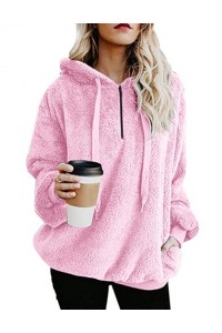 Womens Sherpa Pullover Fuzzy Fleece Sweatshirt Oversized Hoodie with Pockets